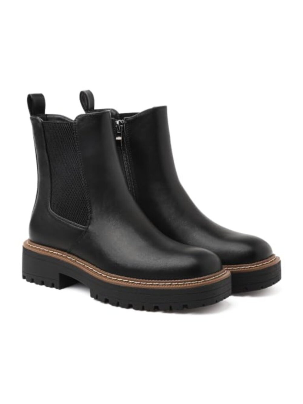 Chelsea Ankle Boots Chunky Slip-On Square Toe PU Faux Leather Women